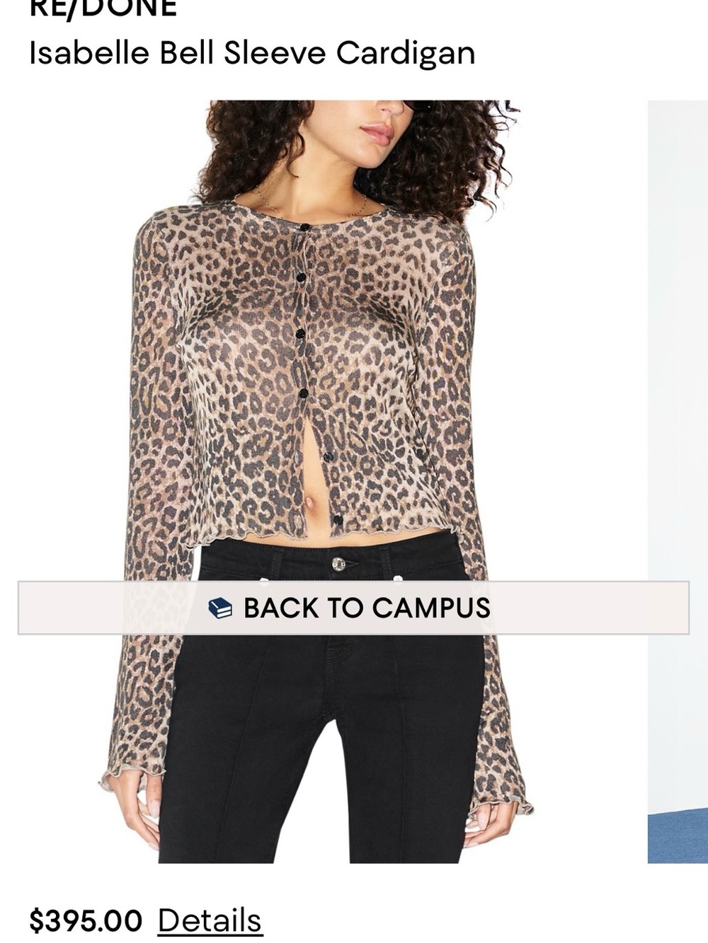 RE/DONE Isabelle Bell Sleeve Cardigan - Leopard Print Brown retail $395